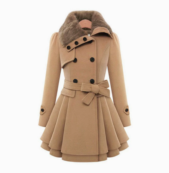 Chic Women’s Faux Fur Collar Trench Coat