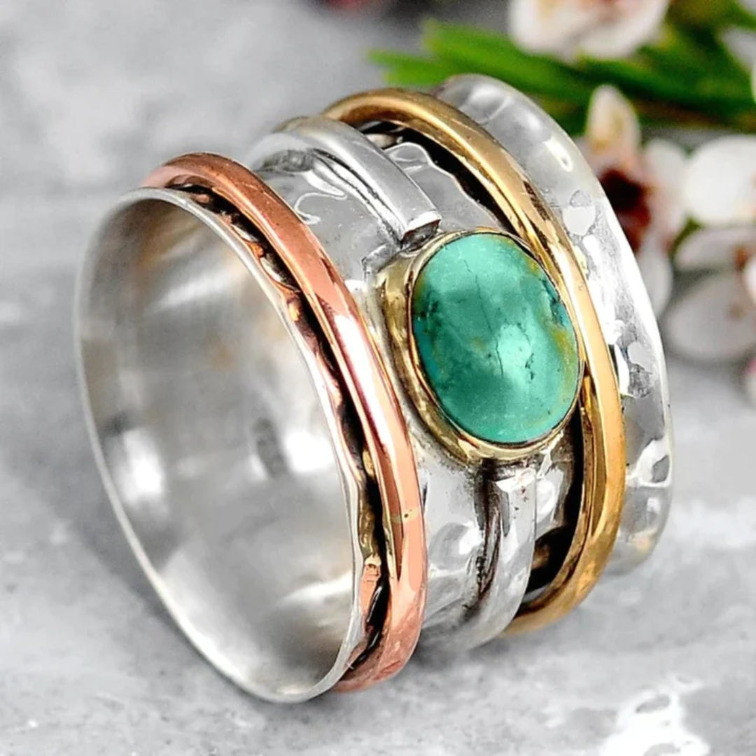 Coco - Retro Gold and Silver Turquoise Ring