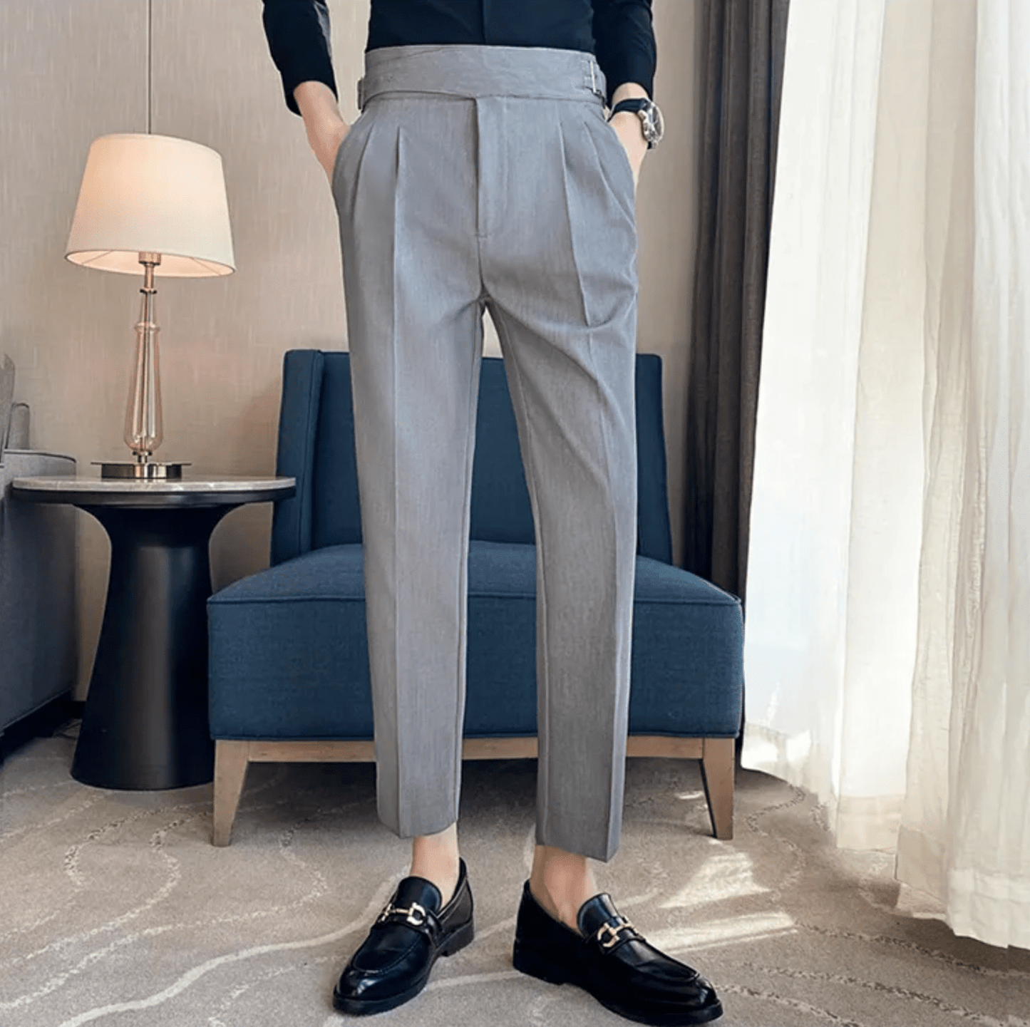 Men's Formal High-Waisted Pleated Trousers for Events