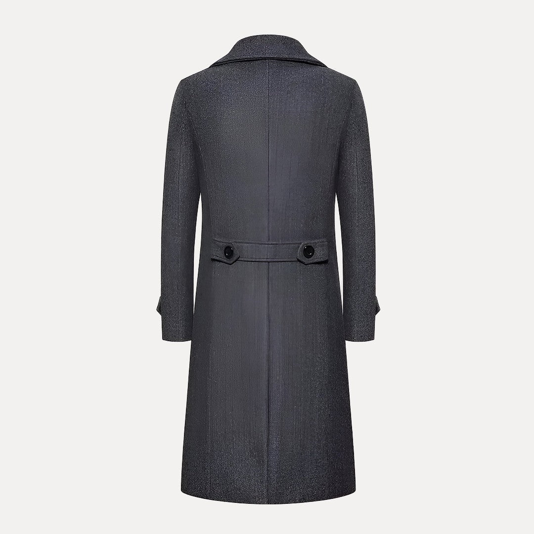 Men's Double-Breasted Long Coat – Classic Winter Overcoat with Peak Lapels