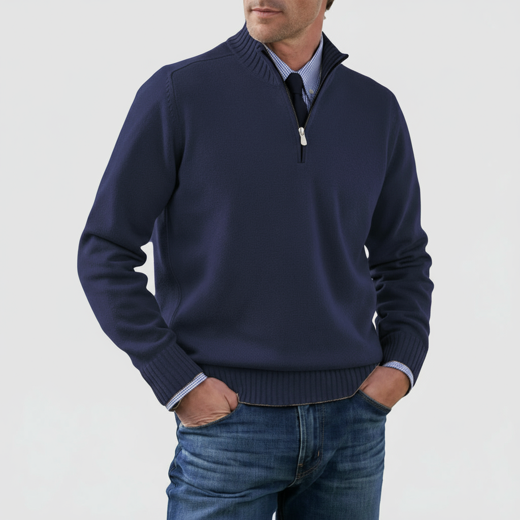 Men's Mock Neck Half Zip Sweater – Ribbed Trim for Stylish Layering