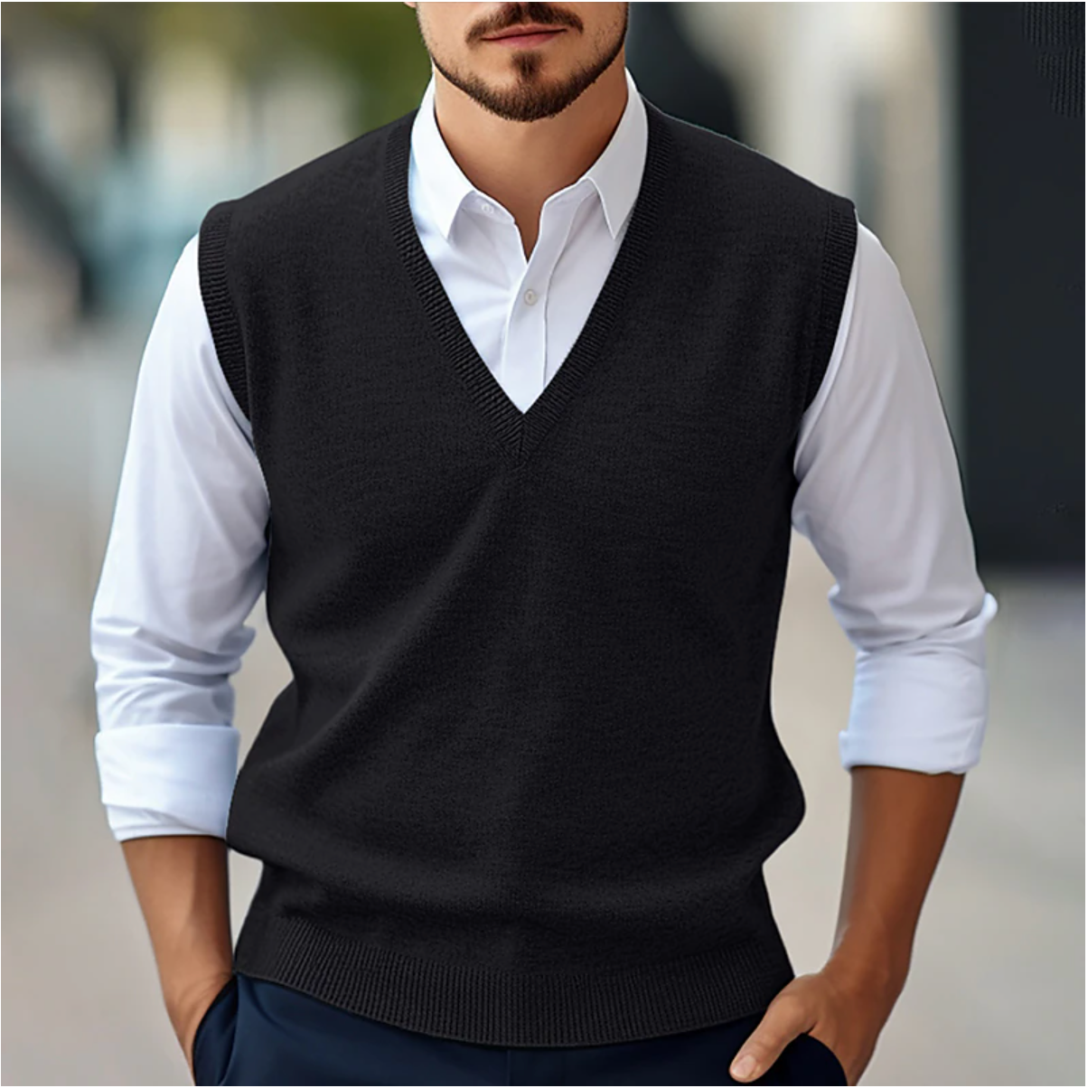 Men's Knitted V-Neck Sleeveless Sweater for All Occasions
