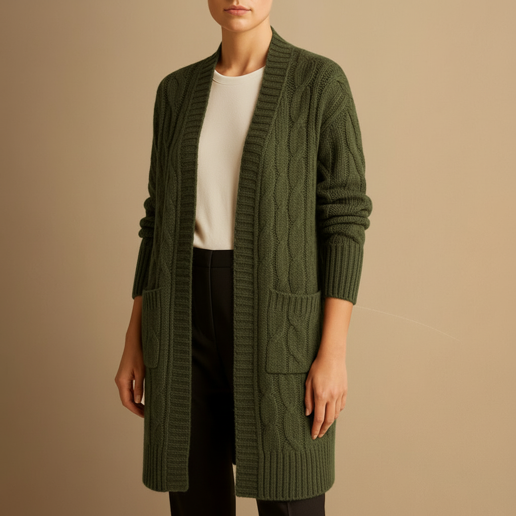 Women's Cozy Cable Knit Long Cardigan with Pockets