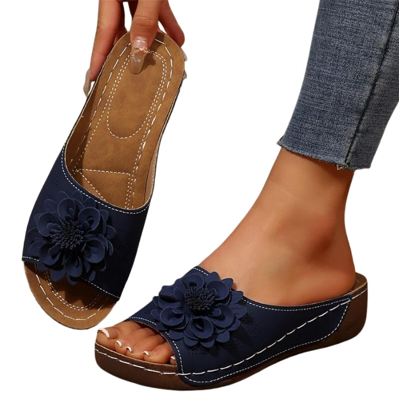 Floral Accent Women's Low Wedge Sandals for Summer Events