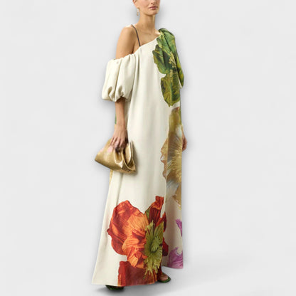 Floral Maxi Dress with Asymmetrical Neckline for Special Occasions