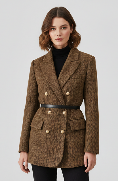 Chic Women’s Tweed Blazer Coat with Belted Design