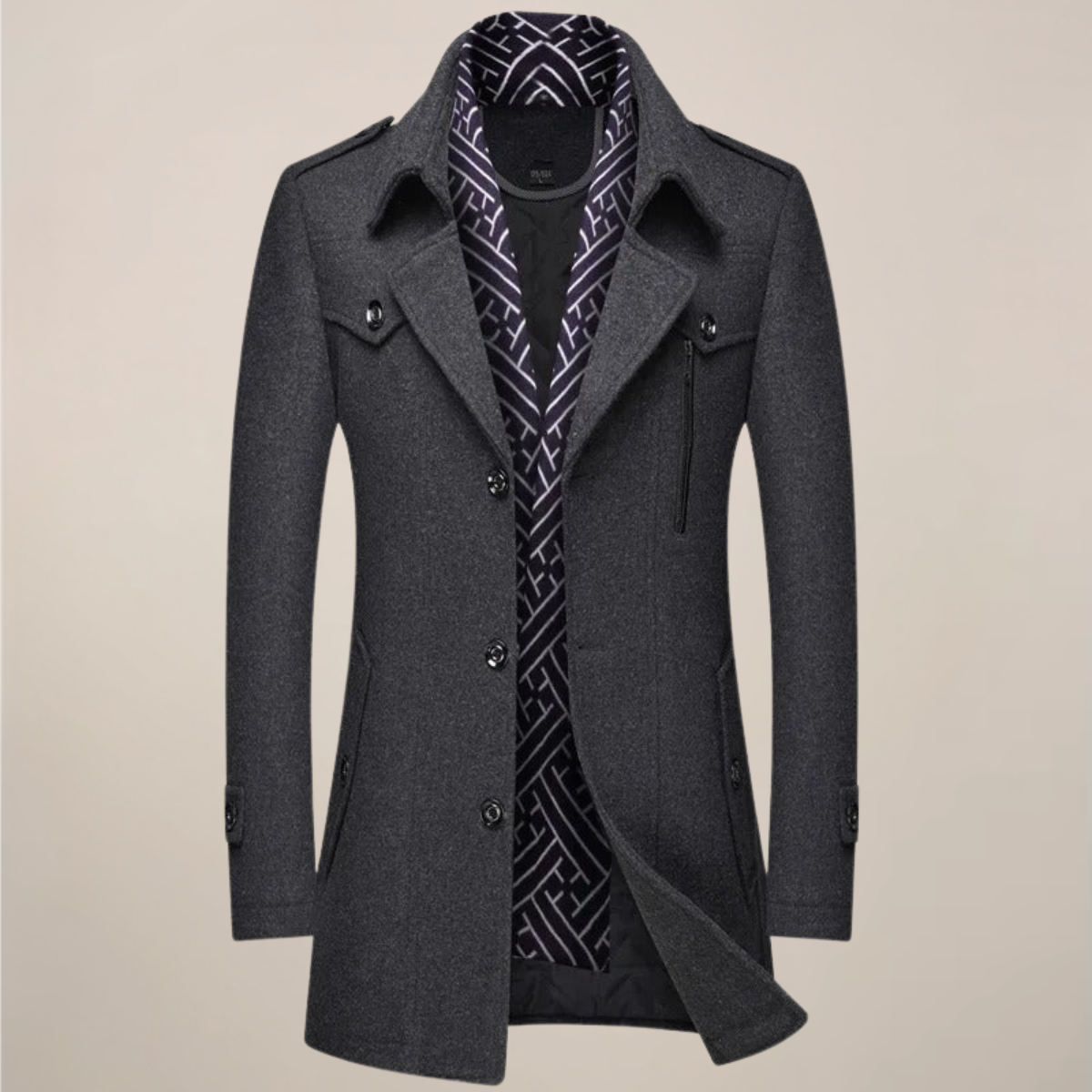 Men's Wool-Style Overcoat for Winter Wear