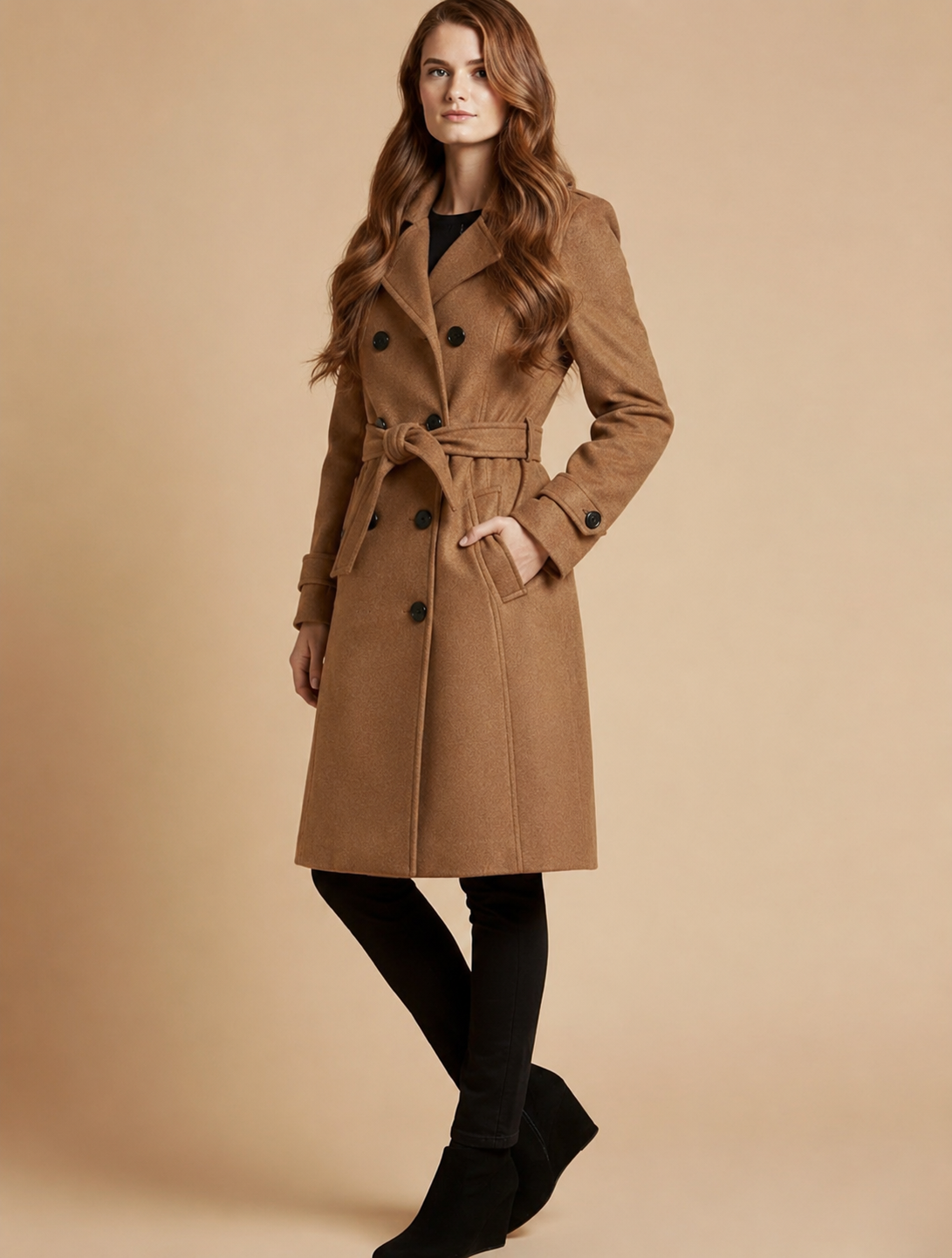 Mid-Length Women's Coat with Classic Collar for Any Occasion