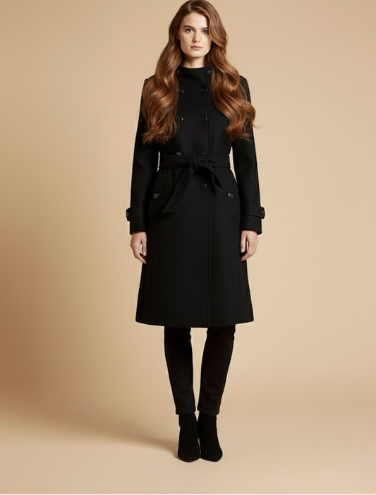 Mid-Length Women's Coat with Classic Collar for Any Occasion