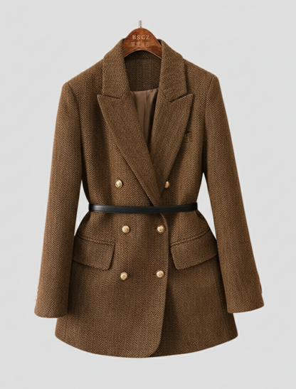 Chic Women’s Tweed Blazer Coat with Belted Design