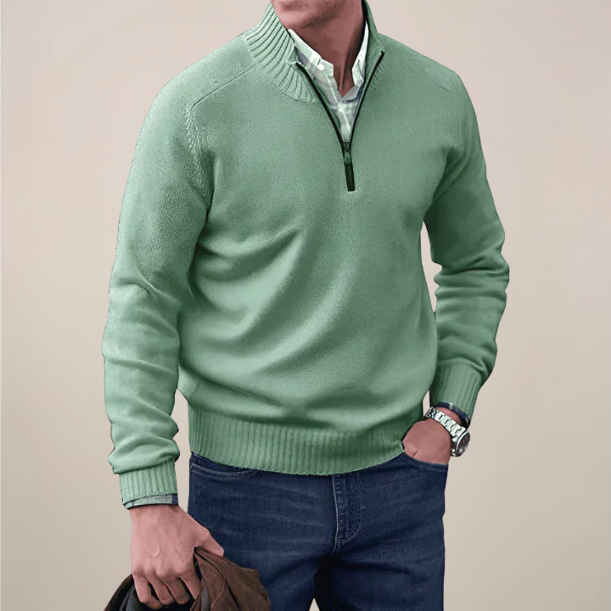Men's Half-Zipped Knit Sweater for Stylish Occasions