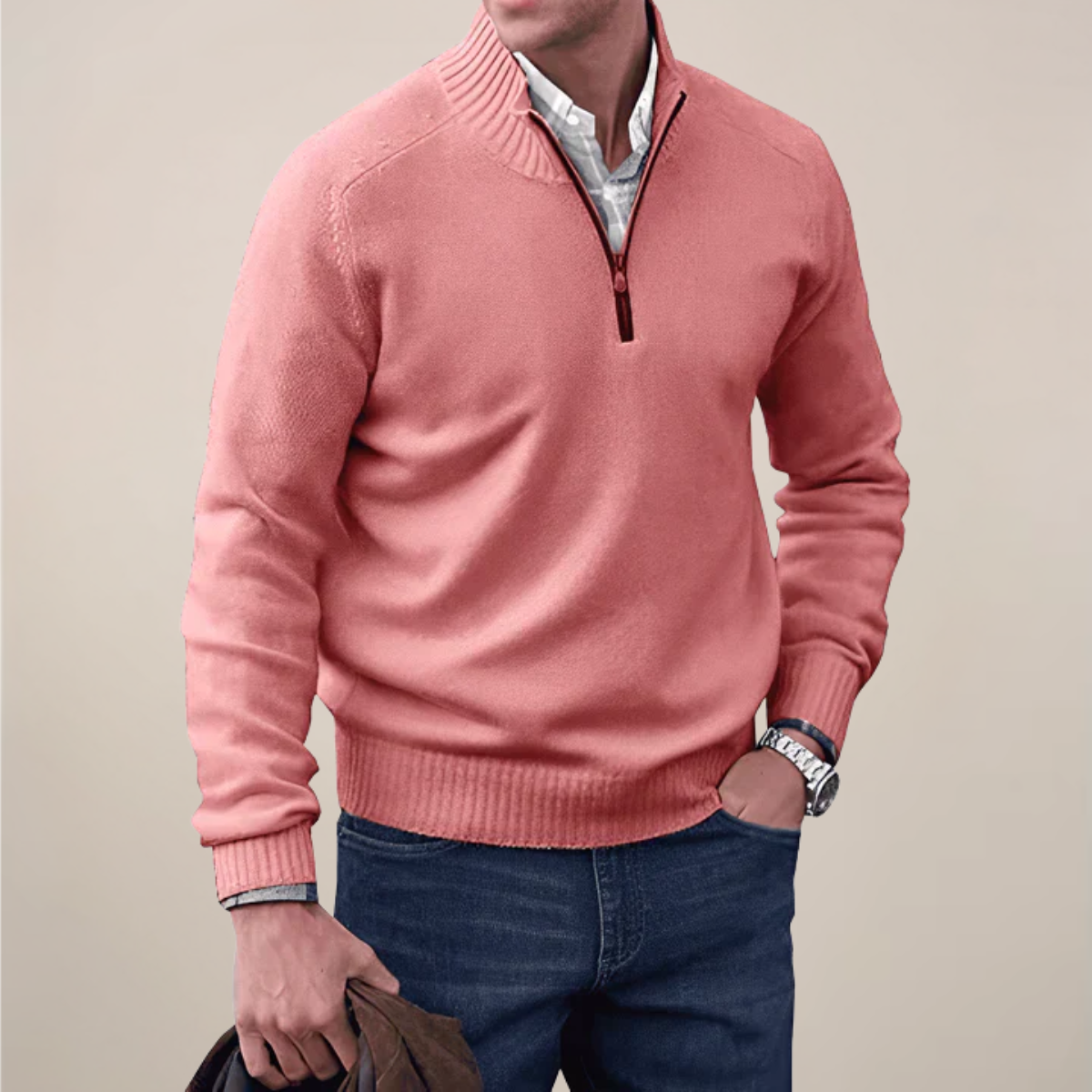 Men's Half-Zipped Knit Sweater for Stylish Occasions