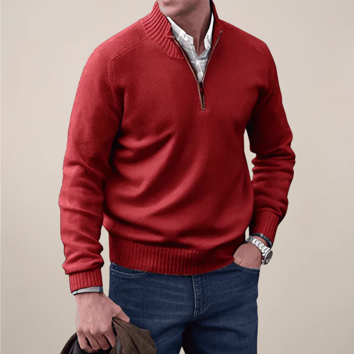 Men's Half-Zipped Knit Sweater for Stylish Occasions