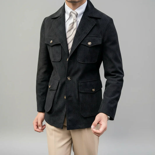 Men's Herringbone Blazer with Gold-Tone Accents