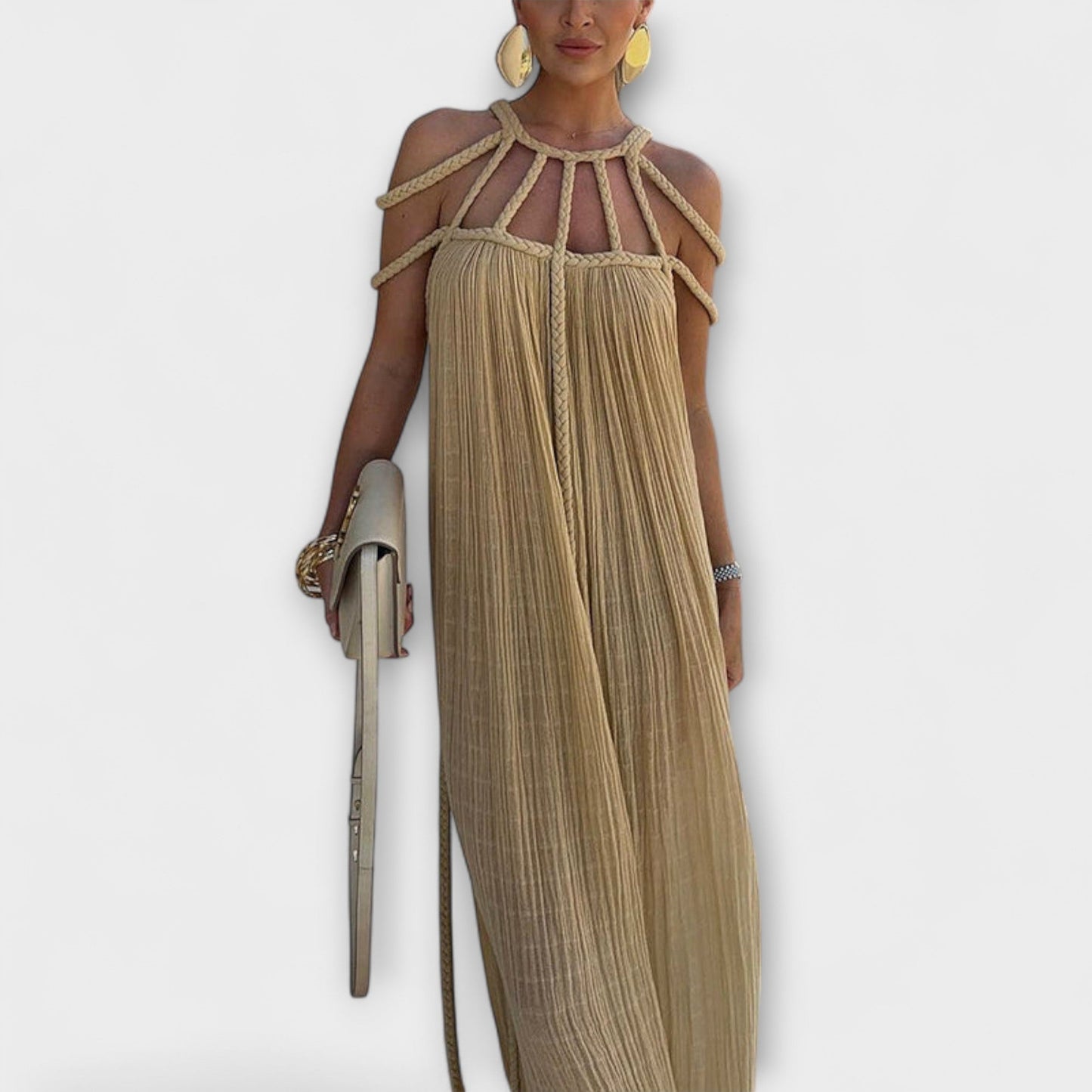 Briar - Linen Blend Maxi Dress with Draped Straps for Any Occasion
