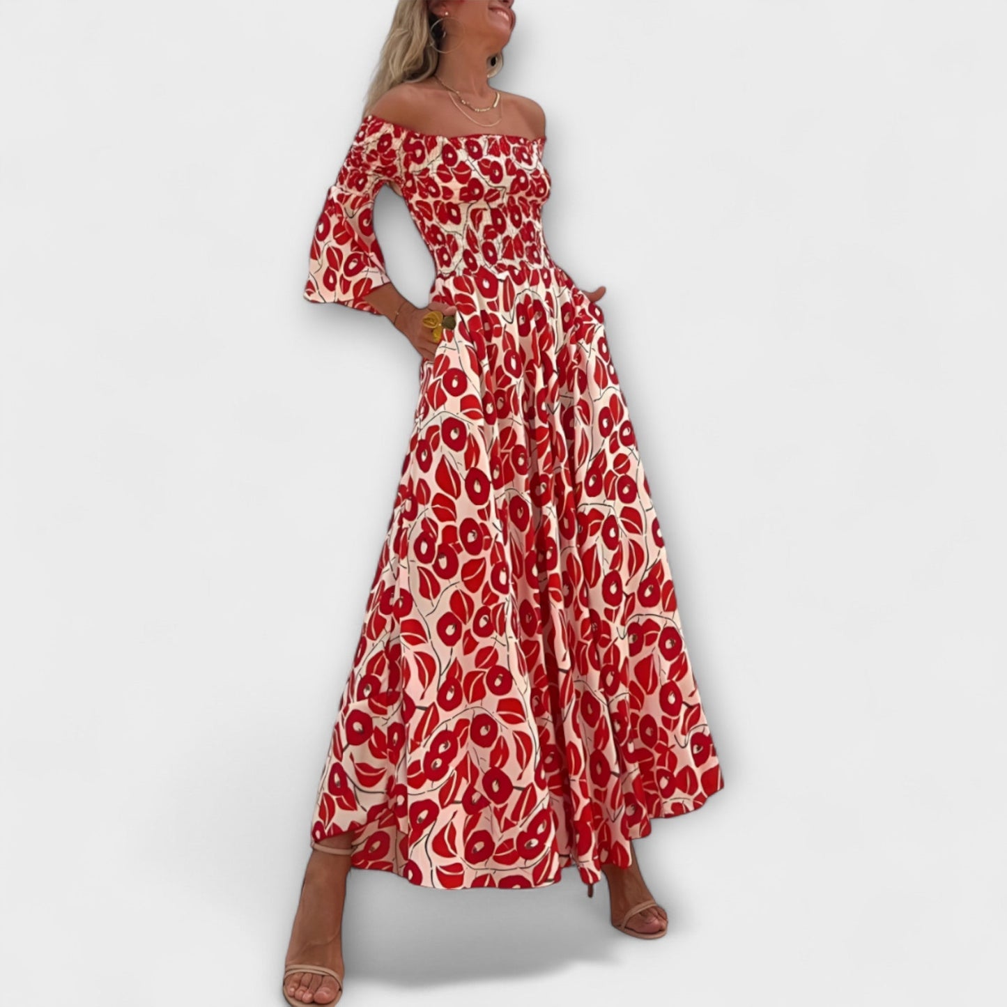 Ocean Floral Off-Shoulder Dress for Beach Days