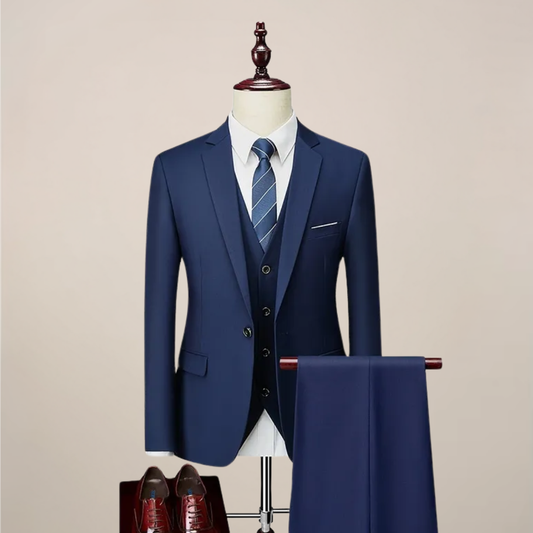 Men’s Slim Fit Navy Three-Piece Suit for Weddings & Formal Events