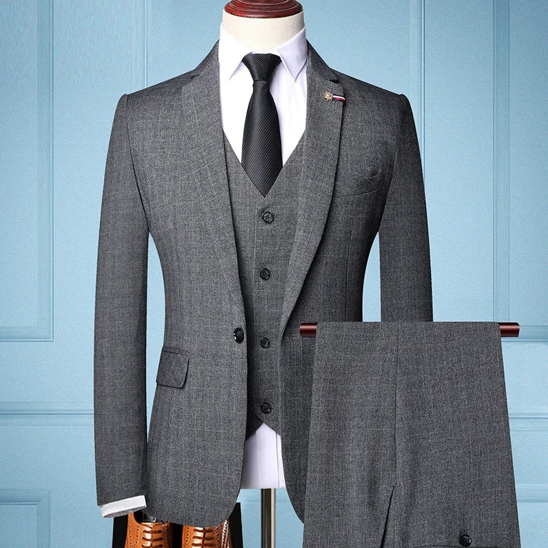 Men's Slim Fit 3-Piece Suit for Weddings and Business