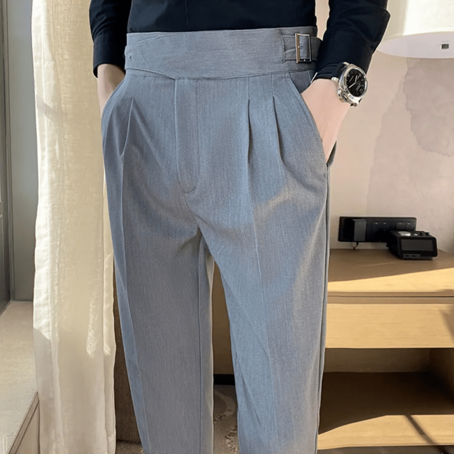 Men's Formal High-Waisted Pleated Trousers for Events