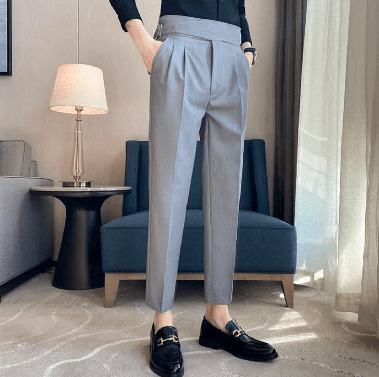 Men's Formal High-Waisted Pleated Trousers for Events