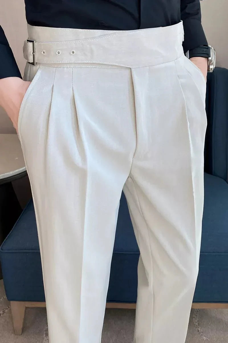 Men's Formal High-Waisted Pleated Trousers for Events