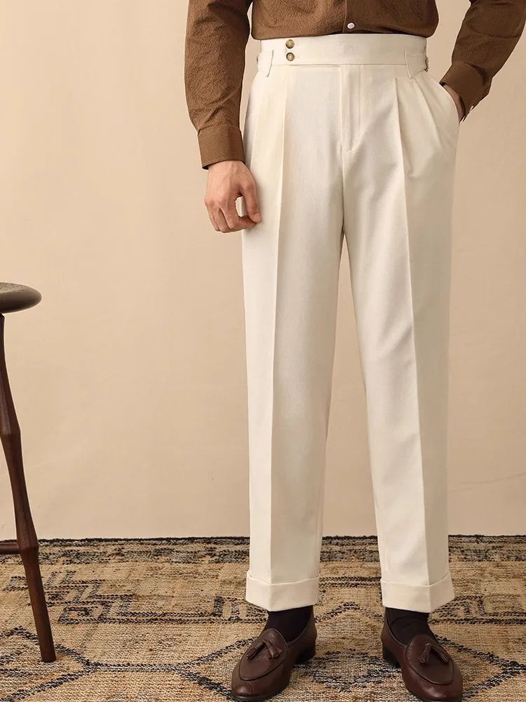 High-Waisted Trousers with Side Buckle – Chic Style for Any Occasion