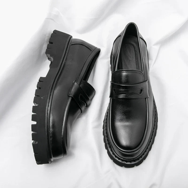 Men's Black Chunky Sole Loafers – Stylish Slip-On Dress Footwear