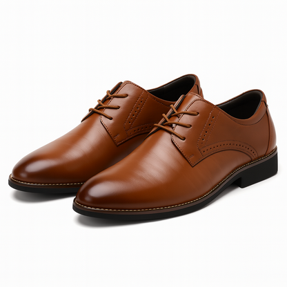 Men’s Brown Oxford Dress Shoes – Stylish Lace-Up with Brogue Design for Formal Occasions