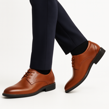 Men’s Brown Oxford Dress Shoes – Stylish Lace-Up with Brogue Design for Formal Occasions