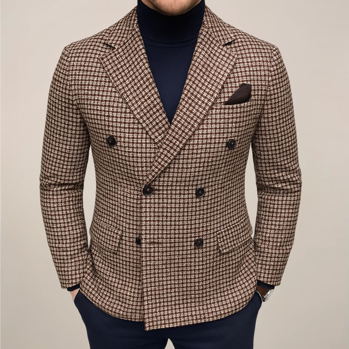 Men's Double-Breasted Checked Blazer – Heritage Jacket for Stylish Events