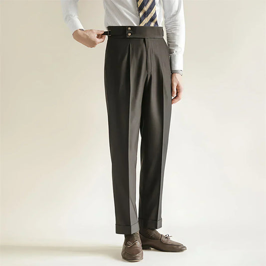 Men’s High-Rise Pleated Dress Trousers for Formal Events