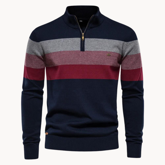 Men’s Half Zip Knitted Sweater - Bold Stripes for Fall/Winter Events