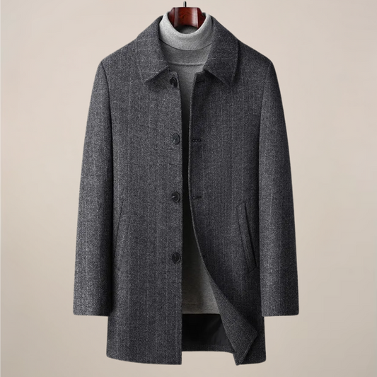 Men’s Herringbone Car Coat – Stylish Point Collar