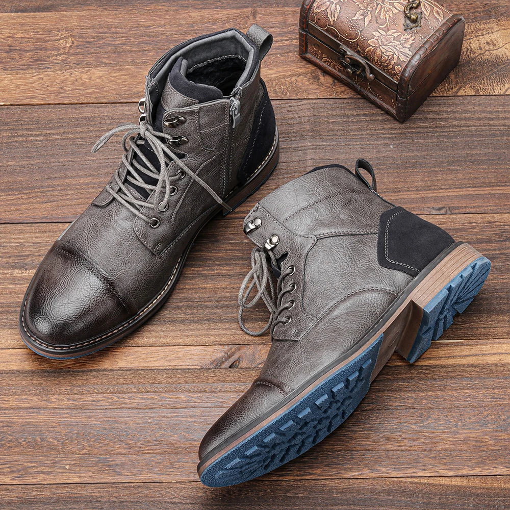 Men's Cap Toe Lace-Up Dress Boots for Winter Wear