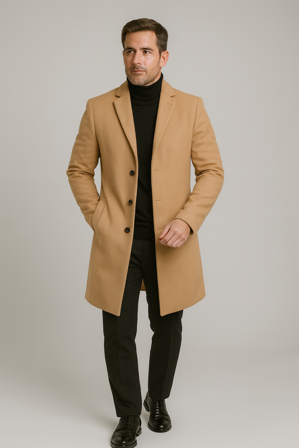 Men's Classic Long Overcoat - Stylish Notch Lapel Design