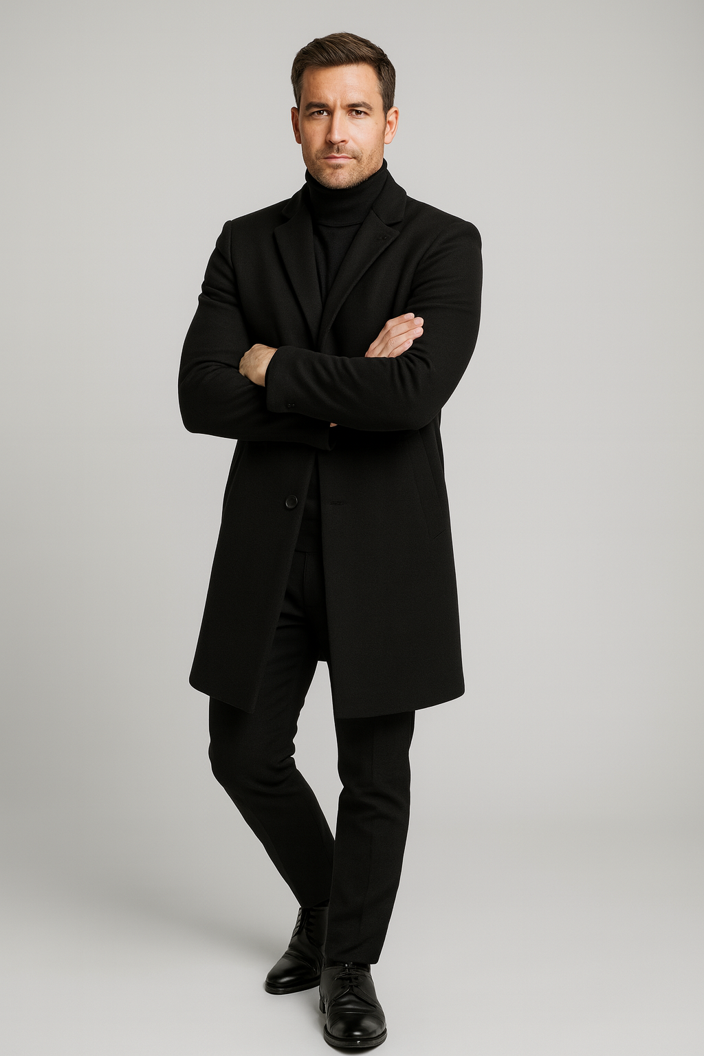 Men's Classic Long Overcoat - Stylish Notch Lapel Design