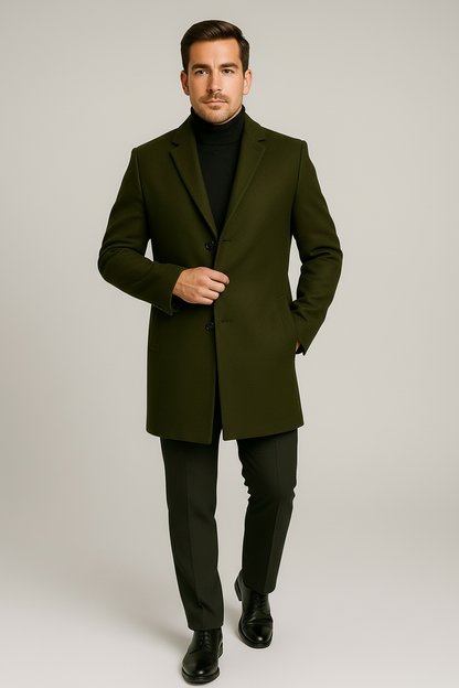 Men's Classic Long Overcoat - Stylish Notch Lapel Design