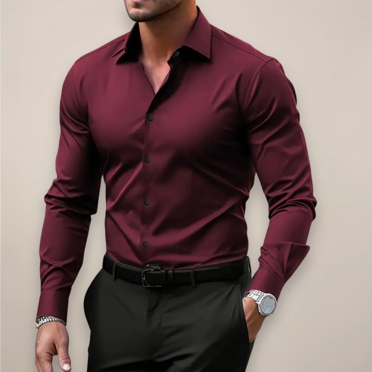 Men’s Long-Sleeve Shirt – Classic Notched Collar for Any Occasion