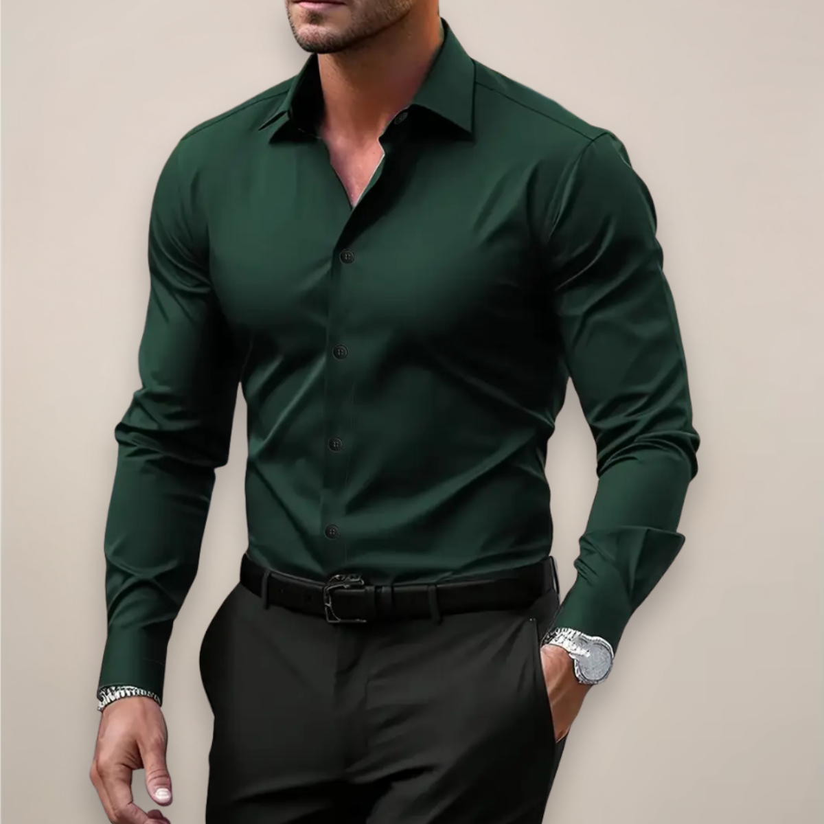 Men’s Long-Sleeve Shirt – Classic Notched Collar for Any Occasion