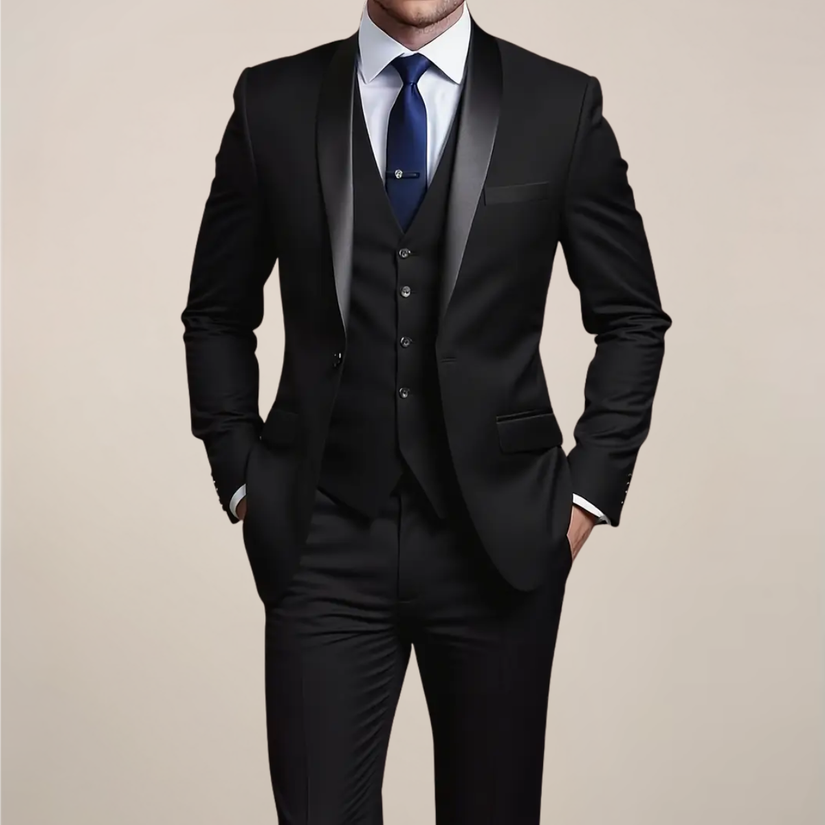 Men’s Slim Fit Three-Piece Tuxedo Suit - Sophisticated Formal Wear for Weddings & Black-Tie Events