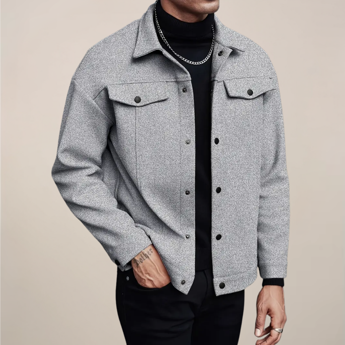 Men's Stylish Button-Up Jacket for Fall & Winter Wear