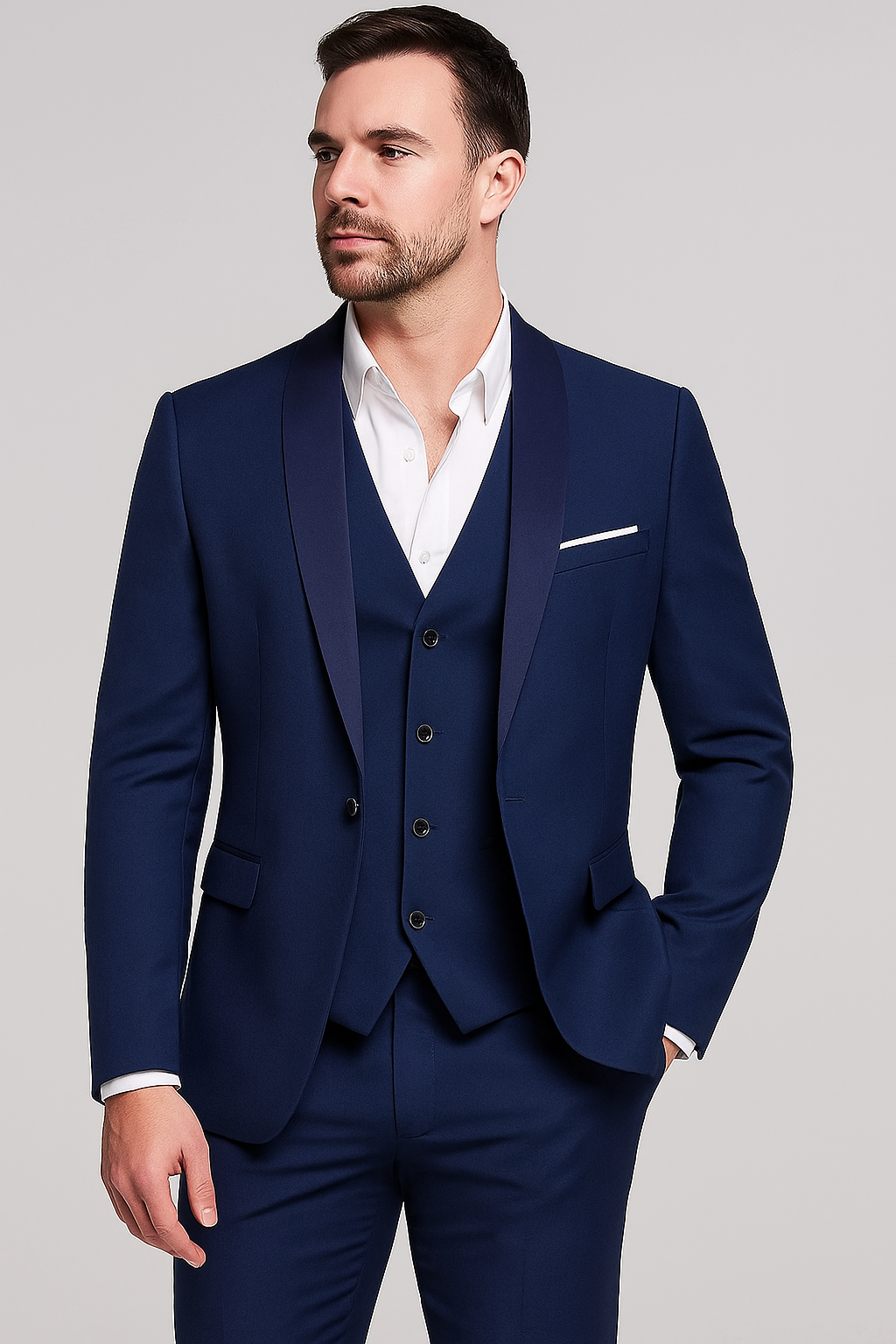 Men's Slim Fit Three-Piece Suit – Shawl Lapel Style for Formal Events