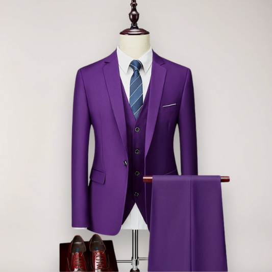 Men’s Three-Piece Suit Set - Stylish Blazer, Waistcoat, and Trousers for Formal Events