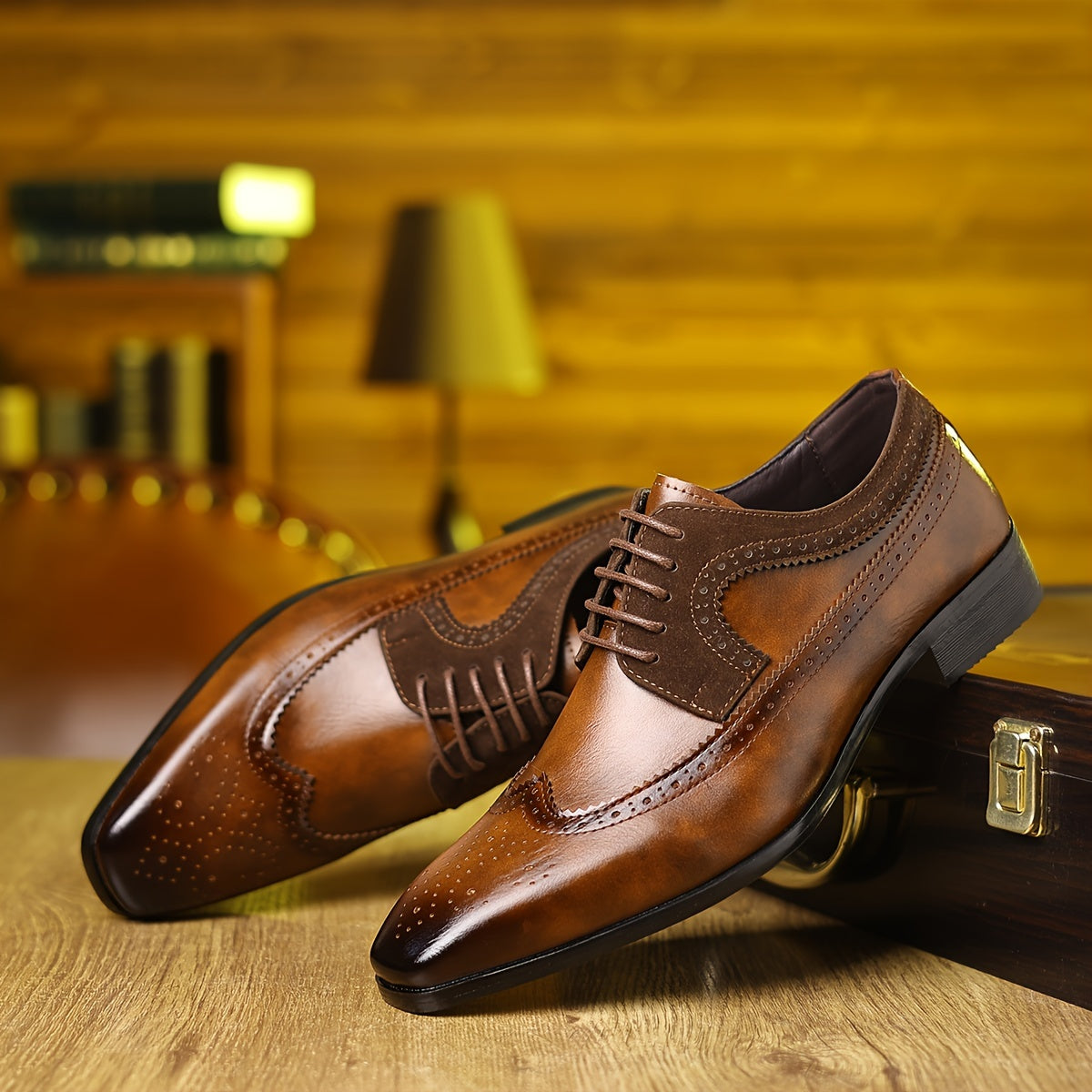 Men’s Two-Tone Brogue Oxford Shoes – Wingtip Style for Dressy Occasions