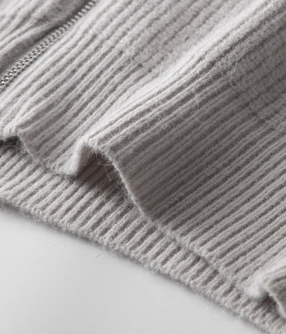 Men's Ribbed Funnel Neck Zip-Through Sweater - Ideal for Layering