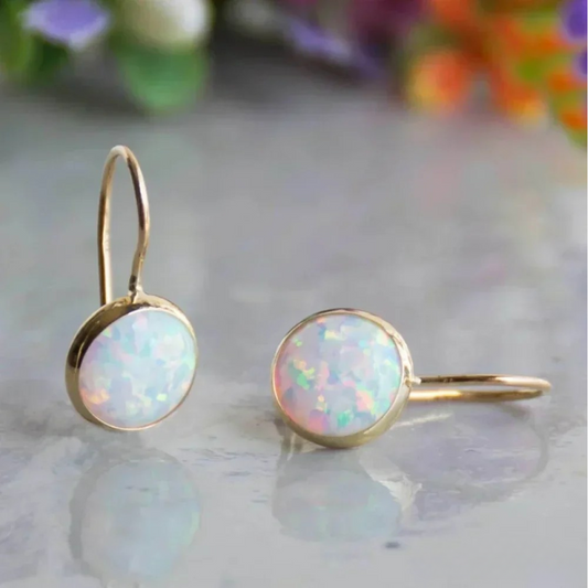 Retro Gold Earrings with Opal Accents