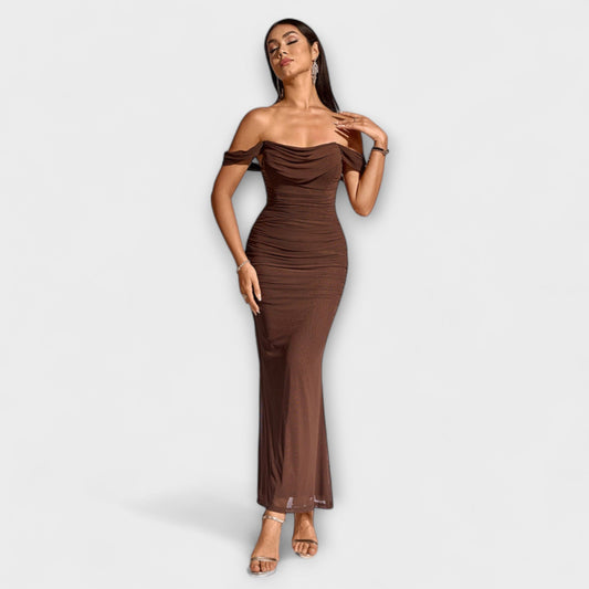 Ione - Chic Off-Shoulder Ruched Dress for Any Occasion