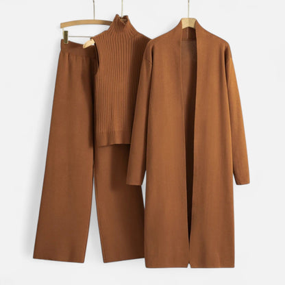 Chic Women's Three-Piece Set: Sleeveless Top, Wide-Leg Trousers & Longline Cardigan for Any Occasion