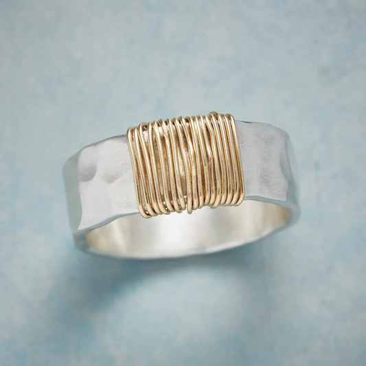 Antique Silver Ring with Gold Wire Design