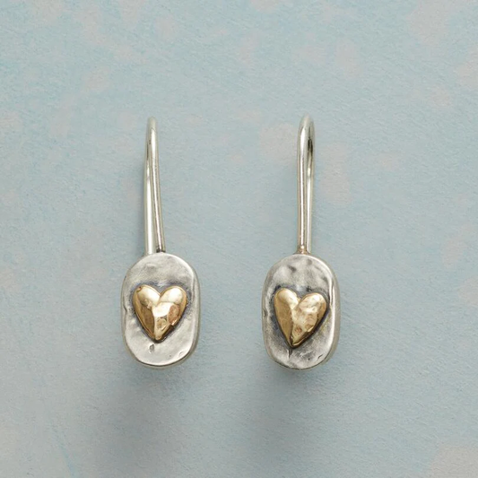Silver Heart Earrings in Art Deco Style